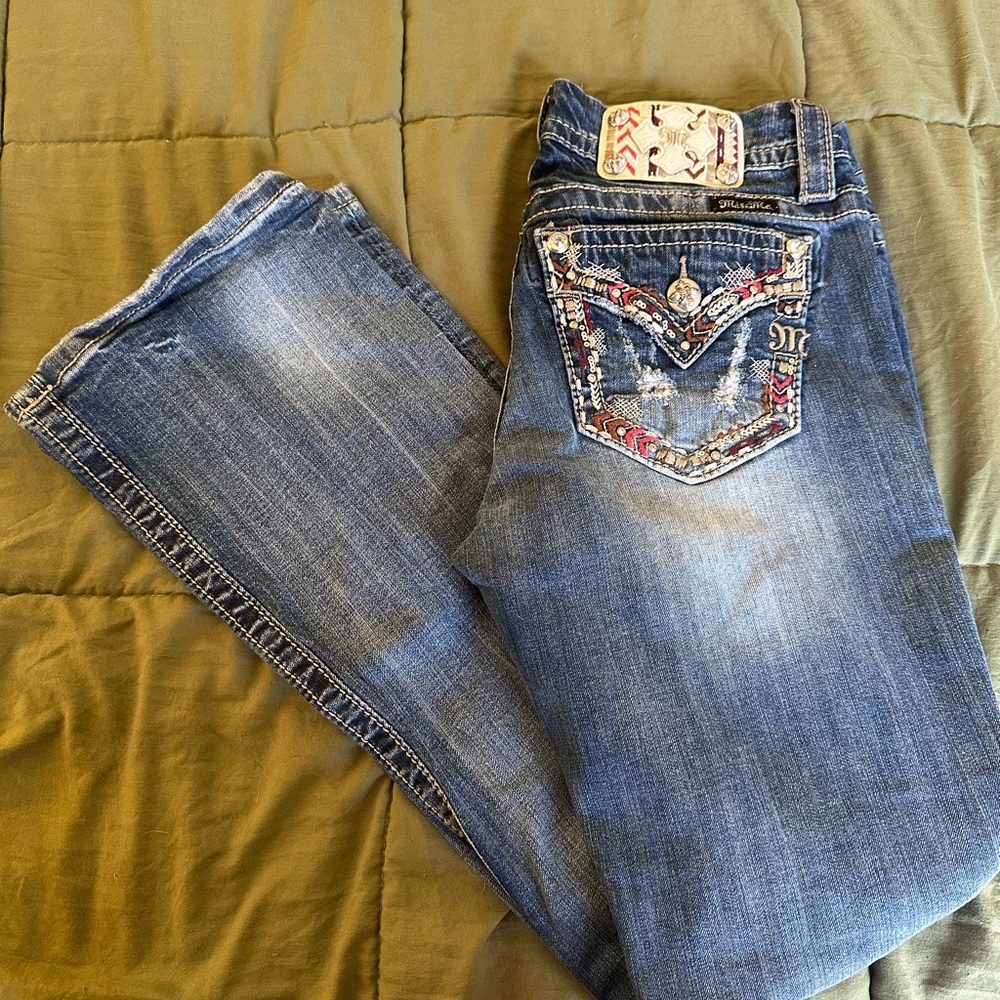 Miss Me Blue Boot Cut Jeans with Embroidered Details